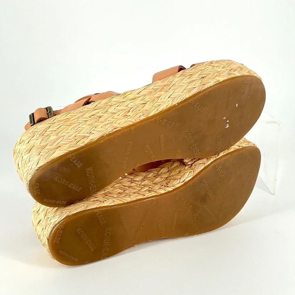Kork-Ease Size 8 Tan Leather Espadrille Platform Wedge Sandals Ande‎